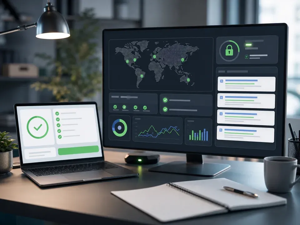 Launch dashboard with hosting, security, performance, and search readiness indicators