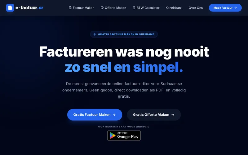 Screenshot of the e-Factuur website