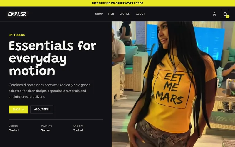 Screenshot of the EMPI Webshop website