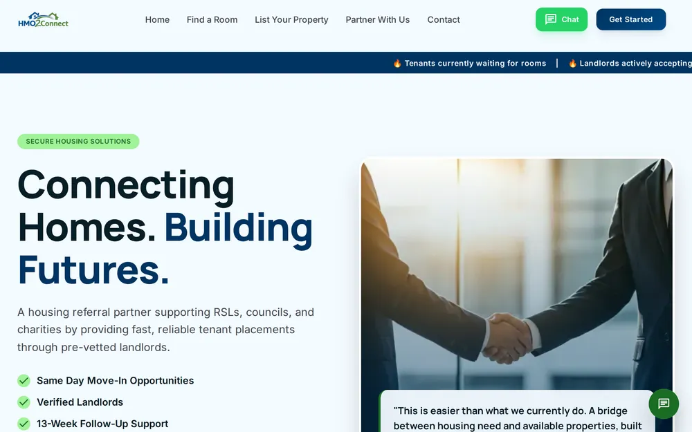 Screenshot of the HMO2Connect website